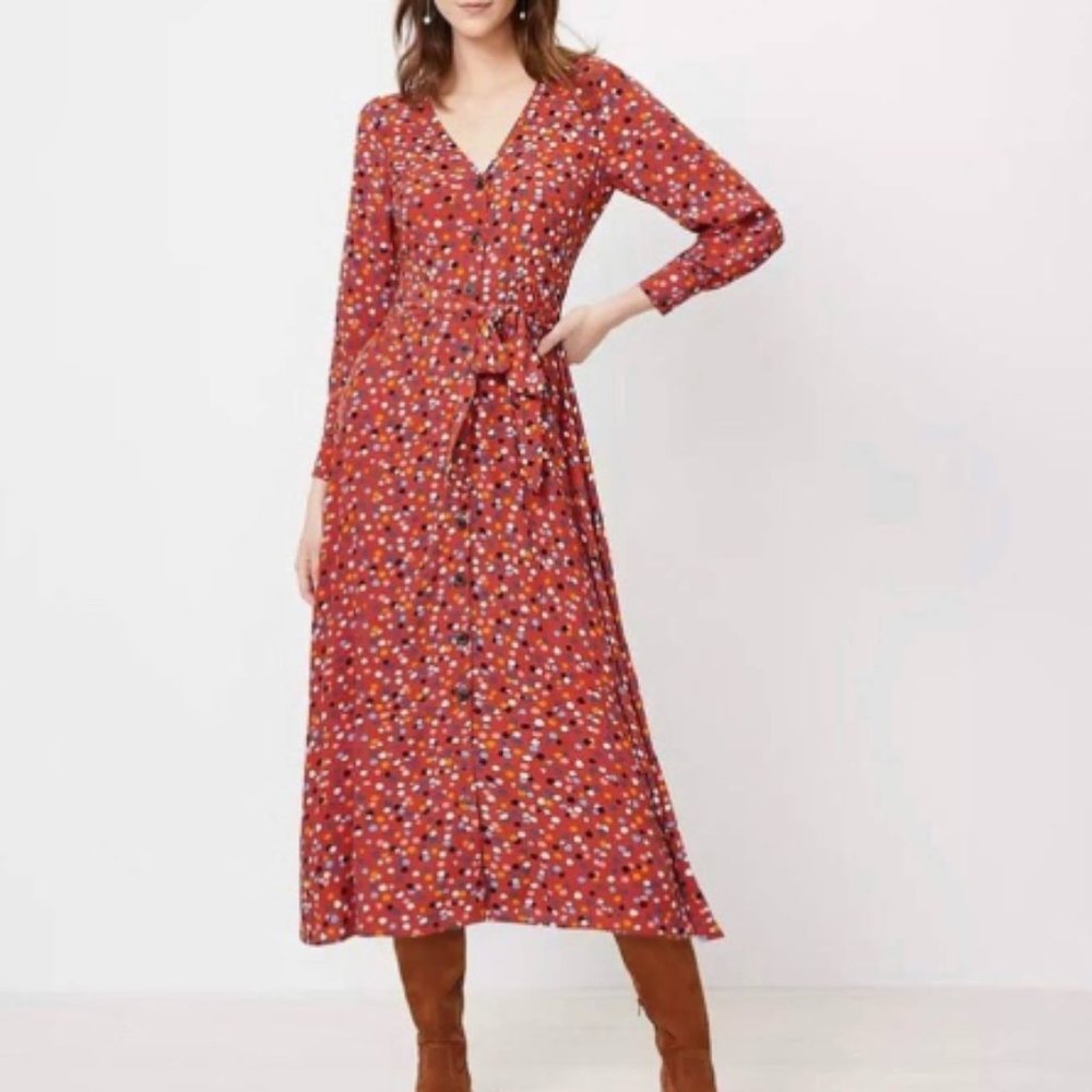 NWT LOFT Dotted Tie Waist Shirtdress 0